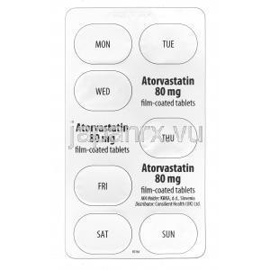 アトルバスタチン,リピトール ジェネリック,アトルバスタチン 80mg 包装シート　裏面
