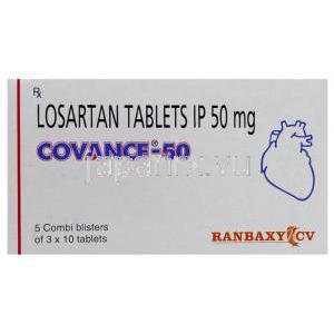 コバンス Covance, ニューロタン ジェネリック, ロサルタンカリウム 50mg 錠 (Ranbaxy) 箱