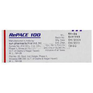 リペース Repace, ニューロタン ジェネリック, ロサルタンカリウム 錠 100mg (Sun Pharma) 製造者情報