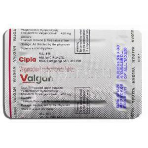 バルガン, バルガンシクロビル塩酸塩 450mg 錠 (Cipla) 包装裏面