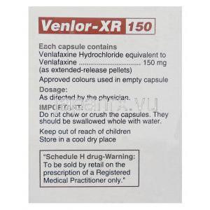 ベンラー XR, ベンラファキシン  XR 150mg カプセル (Cipla)  成分