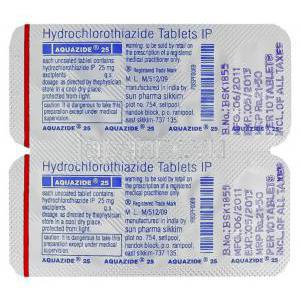 ジェネリック・エシドレックス、Aquazid, ハイドロクロロサザイド 25 mg錠