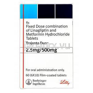 トラゼンタ　デュオ，リナグリプチン 2.5mg / メトホルミン塩酸塩 500mg　箱