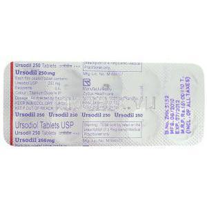ウルソジル, ウルソジオール 250mg 錠 (Zydus Healthcare) 包装裏面