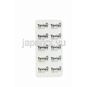 トビエース，フェソテロジン 4mg　錠　シート裏面