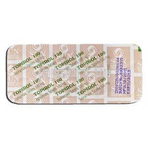 トピロール100 Topirol 100, トピナ ジェネリック, ピラマート 100mg, 錠, 包装裏面