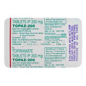 トパーズ, トピラマート200mg　包装裏面