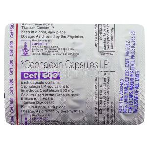 セフ, セファレキシン 500MG  カプセル裏面