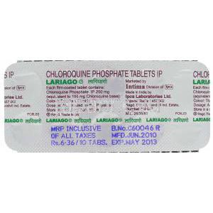 ラリアゴ, クロロキン 250mg 錠 (IPCA Laboratories) 包装