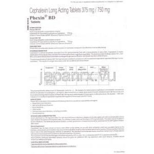 ジェネリック・ケフレックス, セファレキシン375 mg Long 持続性 錠 Phexin GSK 説明書 1
