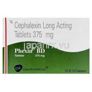 セファレキシン （ケフレックス ジェネリック） , Phexin BD, 375MG 効果持続型 錠 (Graxo SmithKline) 箱