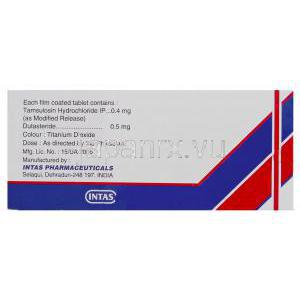 ベルタムプラス, 塩酸タムスロシン／デュタステライド, 0.4mg   0.5mg 錠 (Intas) 成分