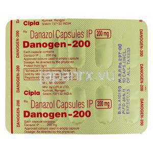 ダノゲン, ダナゾール 200mg カプセル (Cipla) 包装裏面