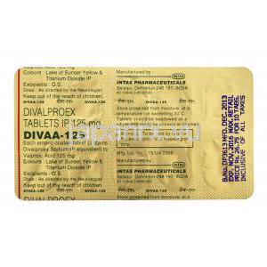 ディバー, ジバルプロエクス 125mg　錠　シート情報