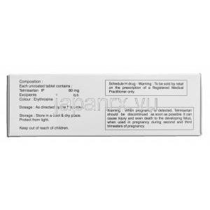 エリテル, テルミサルタン, 80mg 箱裏面