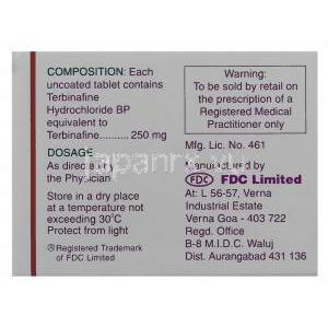 ファンゴテク, テルビナフィン 250mg 錠 (FDC) 箱裏面