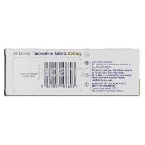 テルビナフィン, テルビナフィン 250mg, 錠 箱裏面