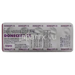 ドネセプト、ドネペジル, 10mg 錠 (Protec/Cipla) 包装裏面