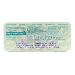 ユニコンチンE, テオフィリン 400mg (Modi) 包装裏面