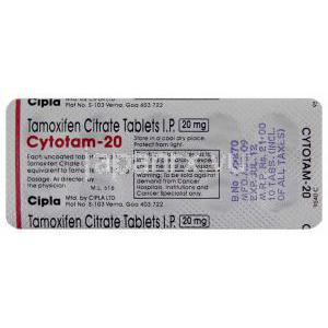 サイトタム／シトタム, タモキシフェン 20mg 錠 (Cipla) 包装裏面
