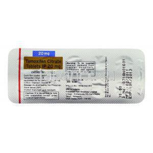 タモキシフェン, クエン酸タモキシフェン  20mg (Fresenius Kabi) 包装裏面