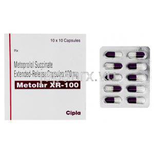 メトプロロール（トプロルXL ジェネリック）, Metolar XR, 100MG カプセル (Cipla)