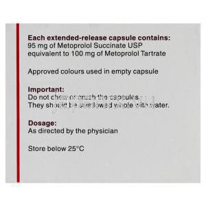 メトプロロール（トプロルXL ジェネリック）, Metolar XR, 100MG カプセル (Cipla) 箱