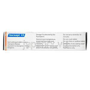 アセナプト 10, サフレイスジェネリック，アセナピンマレイン酸塩 10mg 舌下錠　箱　情報