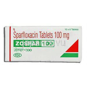 ゾスパー, スパルフロキサシン 100mg 錠 (FDC) 箱