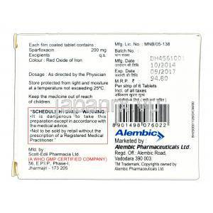 スパルタ, スパルフロキサシン 200mg　 製造元：Alembic