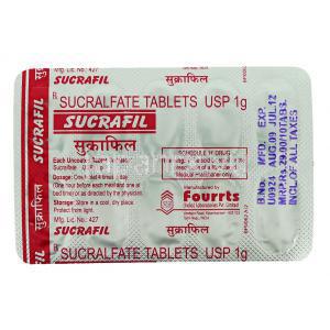 スクラフィル Sucrafil, アルサンミン ジェネリック, スクラルファート 1gm 錠 (Fourrts) 包装裏面