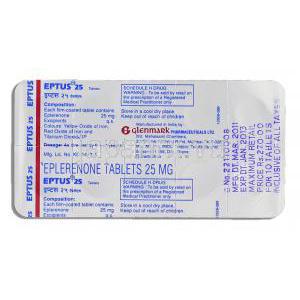 エプタス, エプレレノン 25mg 錠 (Glenmark) 包装裏面