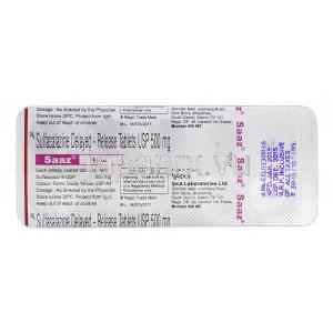 サーズ 徐放性錠, スルファサラジン 500mg, 錠 包装裏面