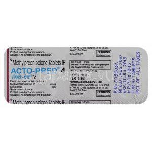 メチルプレドニゾロン（メドロールジェネリック）, Acto-Pred, 4mg /16mg 錠 (Ferring) 包装裏面
