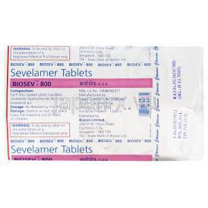 バイオセブ,　塩酸セベラマー800mg　包装裏面