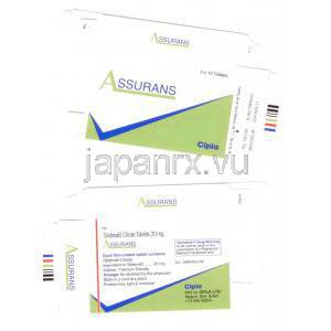 アシュアランス, シルデナフィル 20mg 錠 (Cipla)  箱