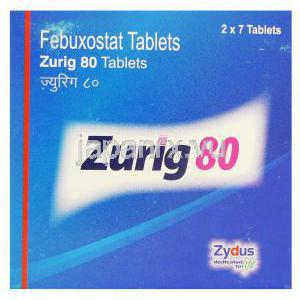 ズリッグ, フェブキソスタット 80mg 錠 (Zydus) 箱