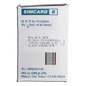 シムカード, シンバスタチン 5mg, 錠 製造者情報