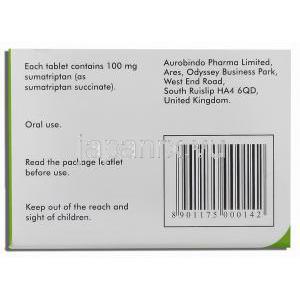 スマトリプタン, スマトリプタン 100mg 錠 (Aurobindo) 製造者情報