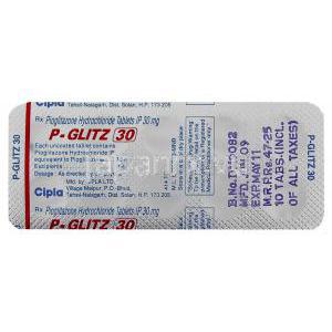 ジェネリック・アクトス, ピオグリタゾン  30 mg ブリスター 包装 裏面