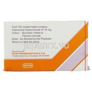 デプソル, イミプラミン塩酸塩 75mg 錠 （Intas） 箱裏面