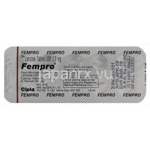 フェムプロ, レトロゾール 2.5mg 錠 (Cipla) 包装裏面