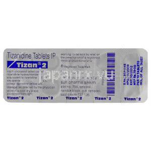 チザニジン2 mg 錠, (Sun pharma)  情報