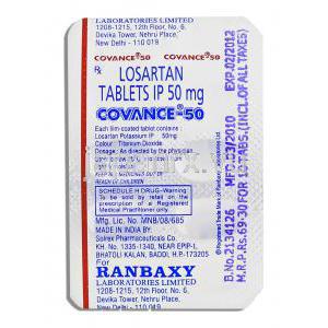 コバンス, ロサルタンカリウム 50mg 錠 (Ranbaxy) 包装裏面