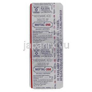 メフタル、メフェナム酸 250 mg 包装 情報