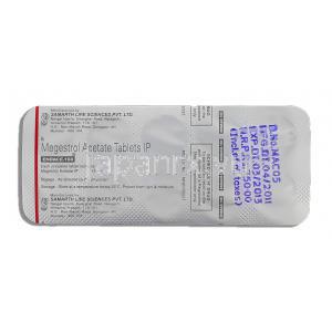 エンデース, 酢酸メゲストロール 160mg 錠 (Samarth Pharma) 包装裏面