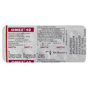 オメズ, オメプラゾール  40mg 錠 (Dr.Reddy's) 包装裏面