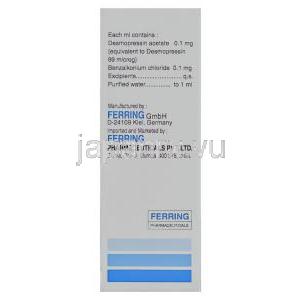 デスモプレシン酢酸塩, Minirin（ミニリン）0.1mg 2.5ml 鼻スプレー (Ferring) 成分
