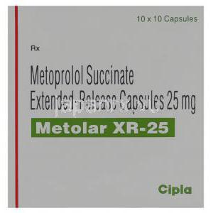 メトプロロール（トプロルXL ジェネリック）, Metolar XR, 25MG カプセル (Cipla) 箱