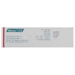 ミルタス, ミルタザピン 7.5 mg （Mirtaz）  製造者情報
